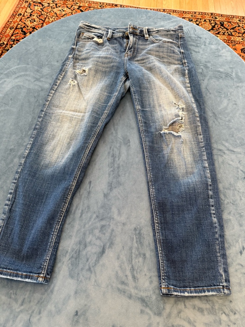 Women’s Straight Leg Distressed Blue Jeans